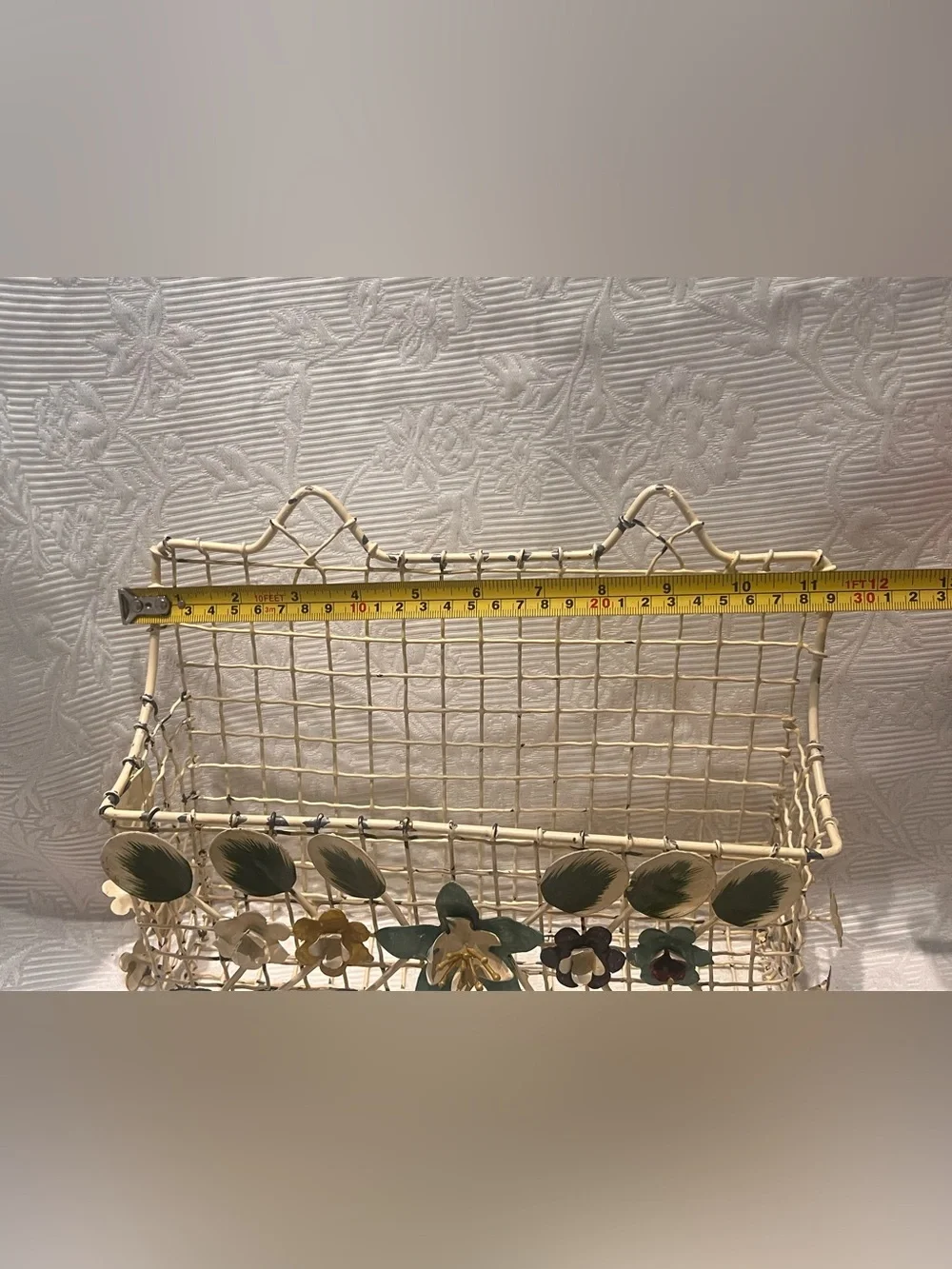 Italian Painted Toleware Floral Letter Holder Wall Basket Shabby Chic Farmhouse‎